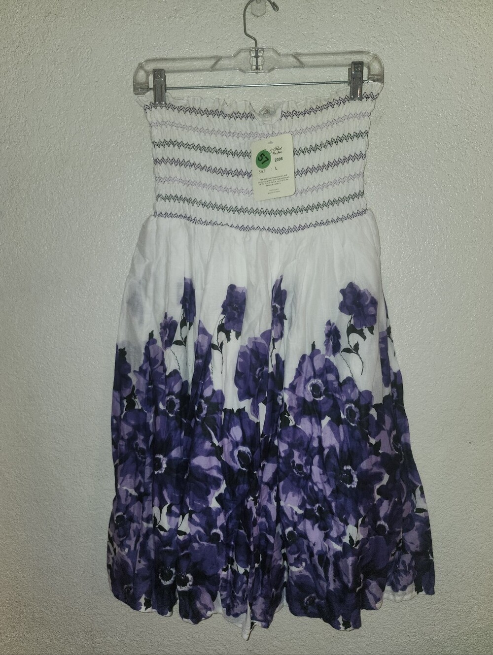 🤍💜NWT Fun & Flirt By Japna "Smocked Tube Top Purple💜Floral🌸 Dress" Sz Large - Picture 2 of 9